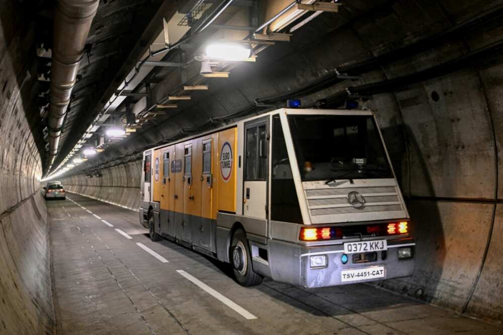 The narrow service tunnel runs for some 50 kilometres (30 miles) under the Channel