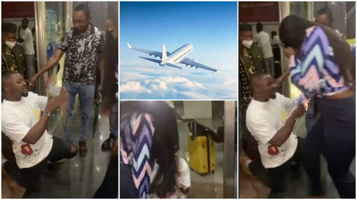 Man flies down from Turkey, proposes to Nigerian lady at Asaba aiprort in video