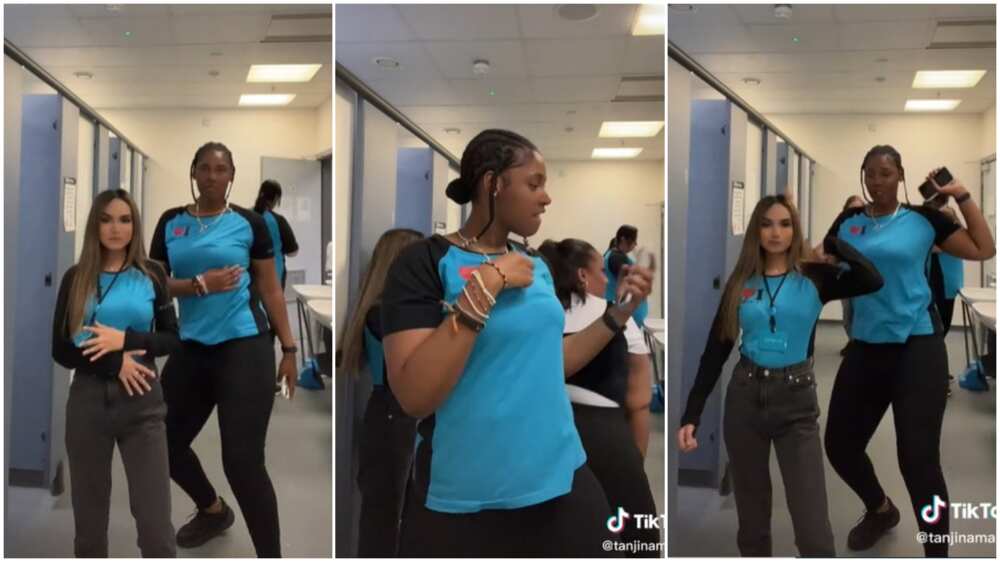Dancing at work/workers having fun. Dancing at work/workers having fun.