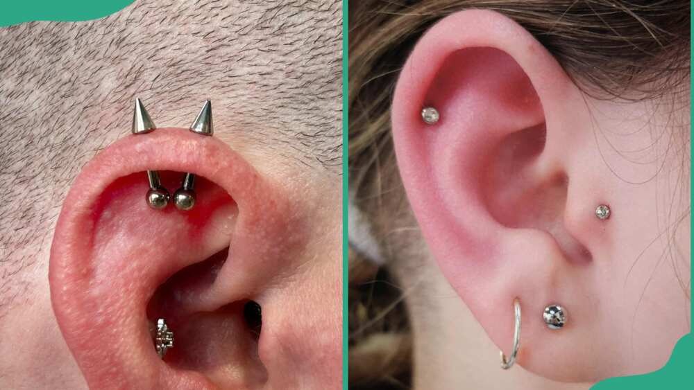 Two people with helix piercings