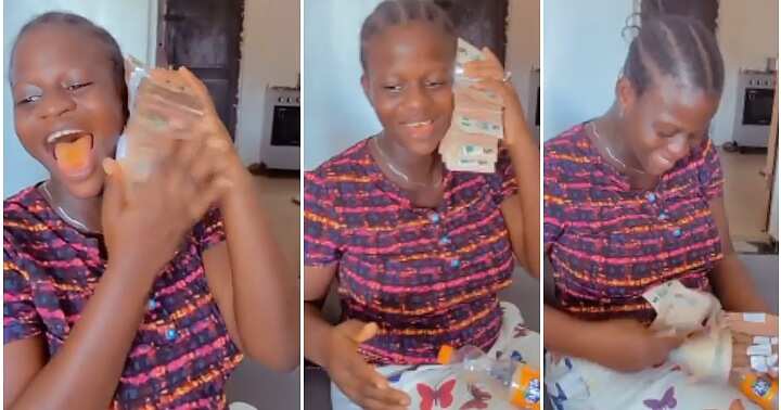 Lady's reaction after her lover showered her with N5 notes on her birthday stuns everyone