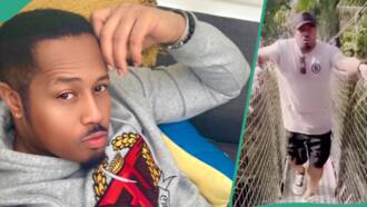 "My mind no gree oo": Mike Ezurunoye cries out in fear after taking a canopy walk for he first time