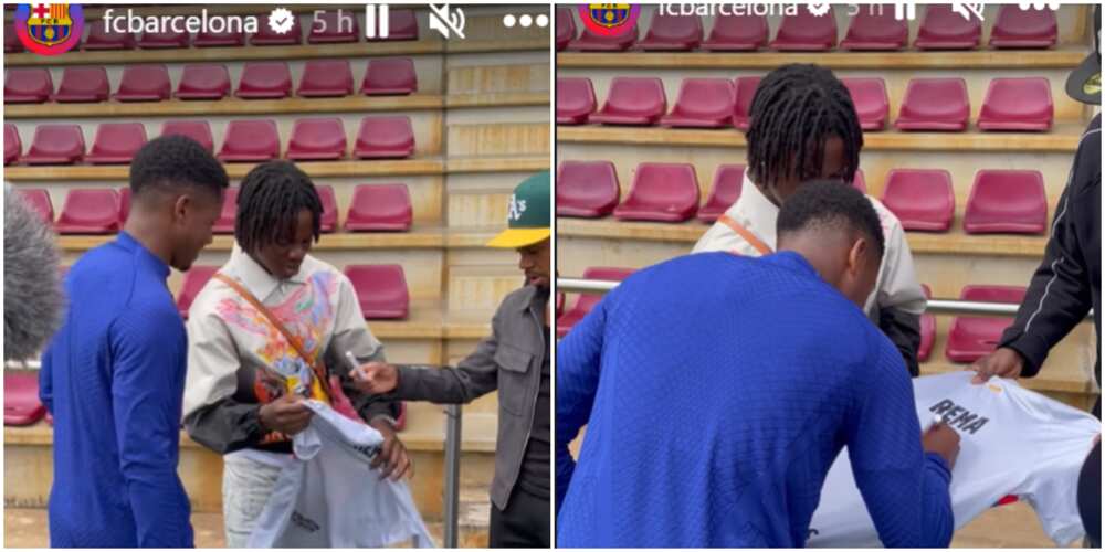 Rema pulls up at Barcelona’s training centre, Rema gets customized jersey at Barcelona training centre