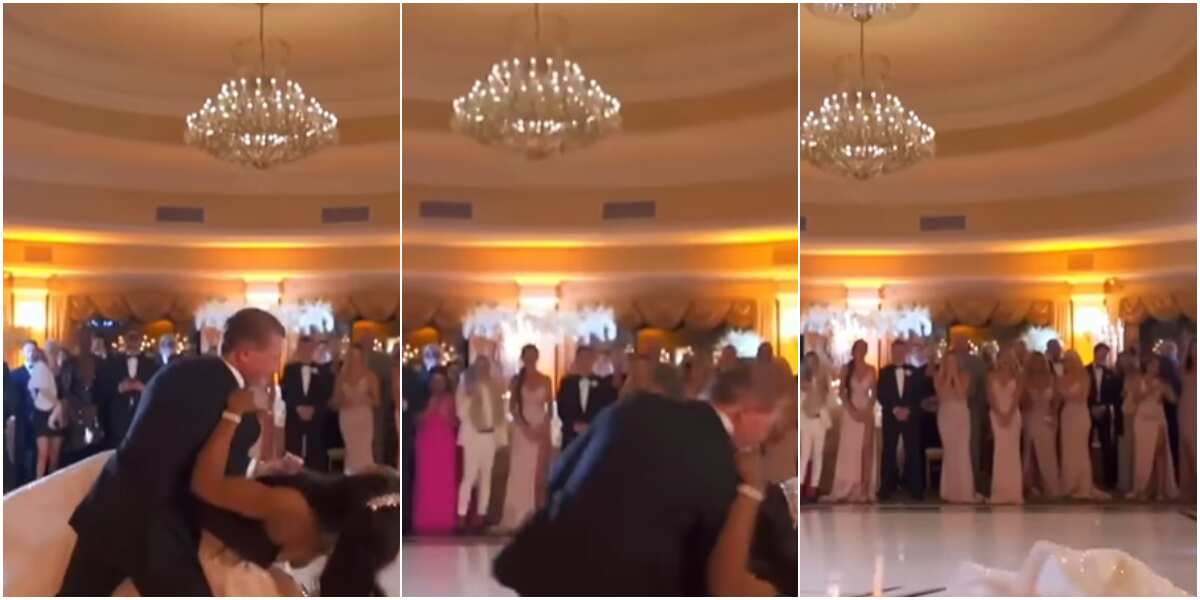 Falling in love: Reactions as couple suffer embarrassing fall during 1st dance at their wedding in viral video