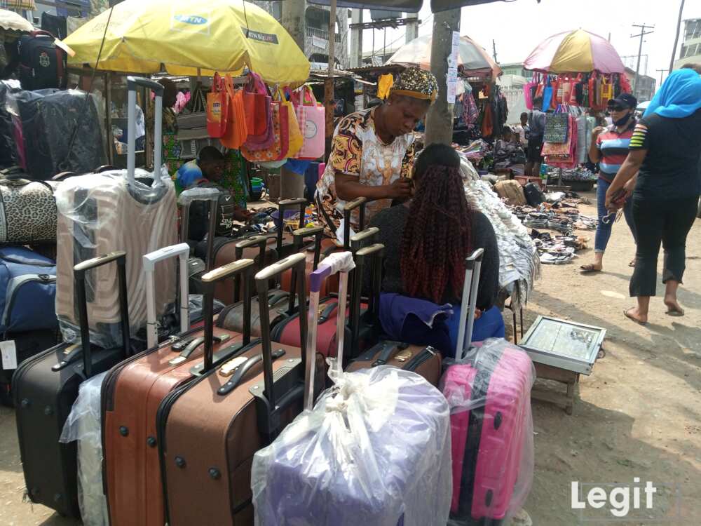 Traveling bags of different design and quality on display at Ojota market, Ojota, Lagos. Photo credit: Esther Odili