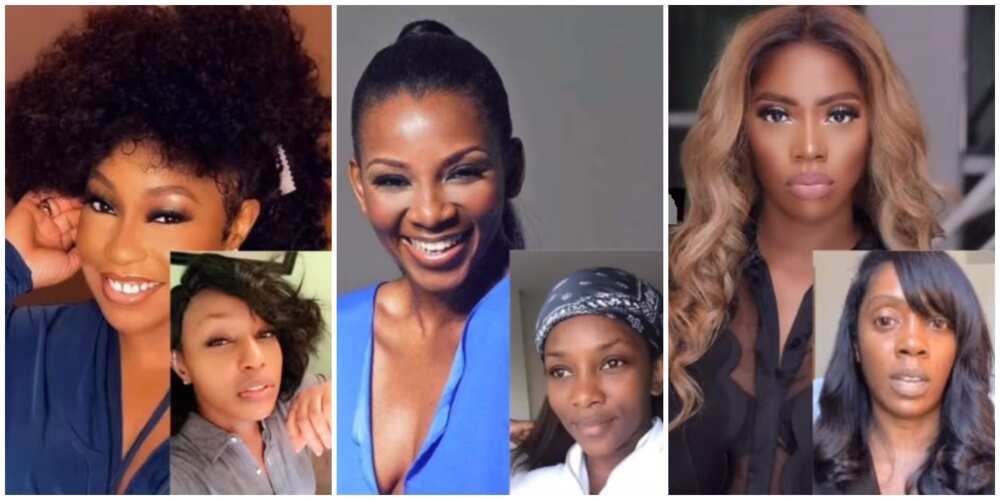 Photos of Rita Dominic, Genevieve Nnaji and Tiwa Savage.