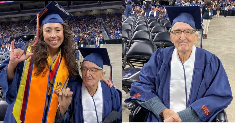 Elderly Grandpa, 87, receives diploma alongside grandaughter, 23.