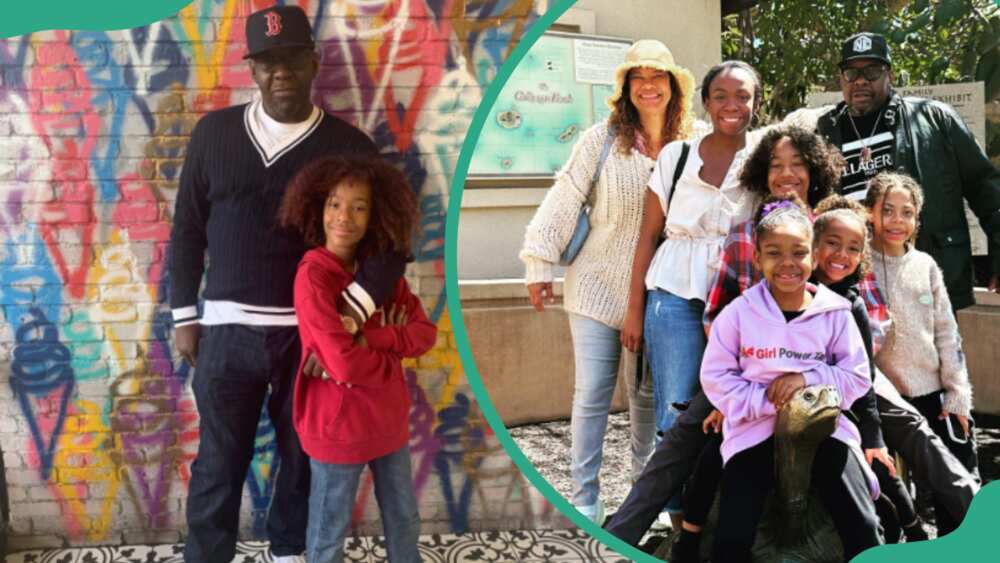 American singer Bobby Brown posing with his family