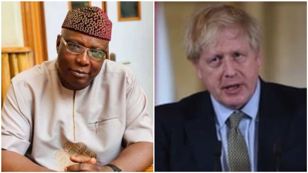 A collage of the Buhari's aide and Boris Johnson. Photo sources: Alt Africa/The Guardian A collage of the Buhari's aide and Boris Johnson. Photo sources: Alt Africa/The Guardian
