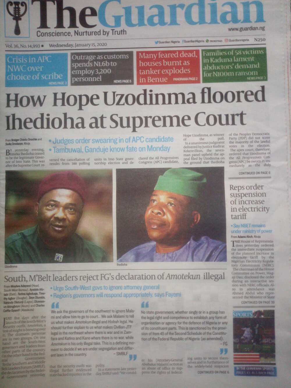 The Guardian newspaper review of January 15