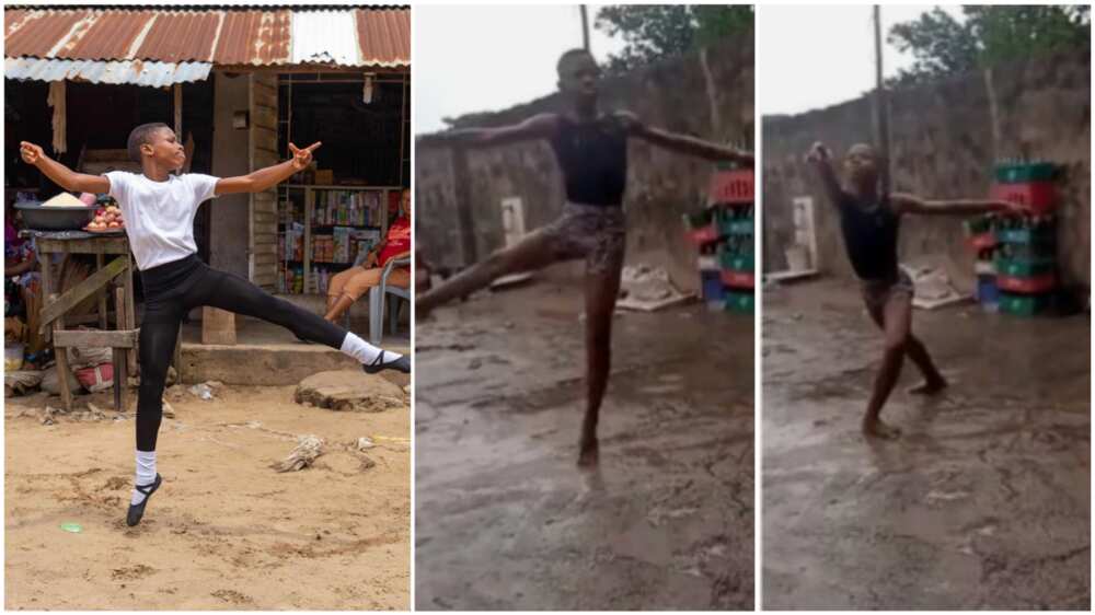 A collage of the young Nigerian kid in ballet poses. Photos sources: Evening Standard/Twitter/Black With No Chaser