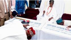 “Respect Is in our DNA”: Reactions as Obasanjo prostrates to honour new Olowu of Owu