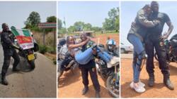 Pls throw your challenge at me: Biker riding from UK to Lagos says as lady gives him N41k for carrying her