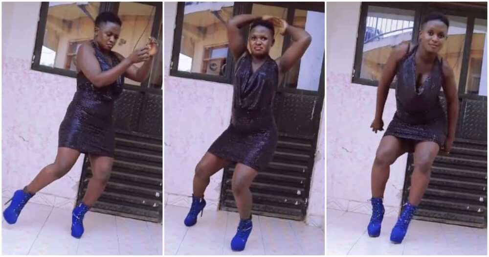 Lady showed off dance moves/she danced very fast. Lady showed off dance moves/she danced very fast.