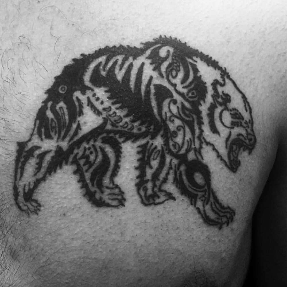 tribal bear chest tattoo