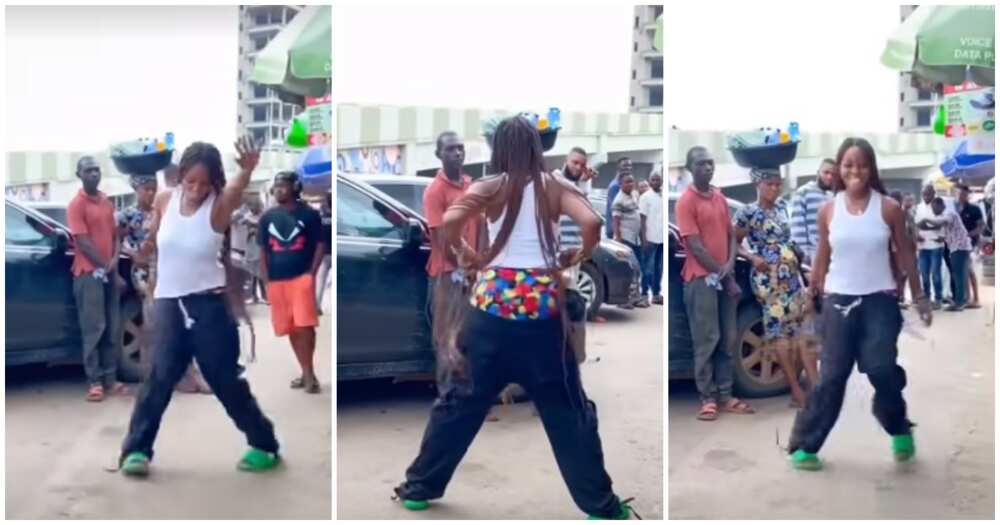 Odoyewu dance challenge, Kizz Daniel, lady dances on street, pulls trouser