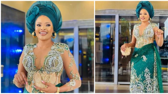 Asoebi fashion: Internet users divided as wedding guest shows up looking like a bride