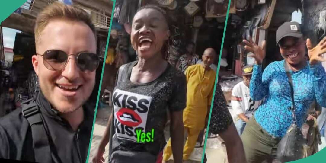 Watch video of market women rushing oyinbo man who arrived at market