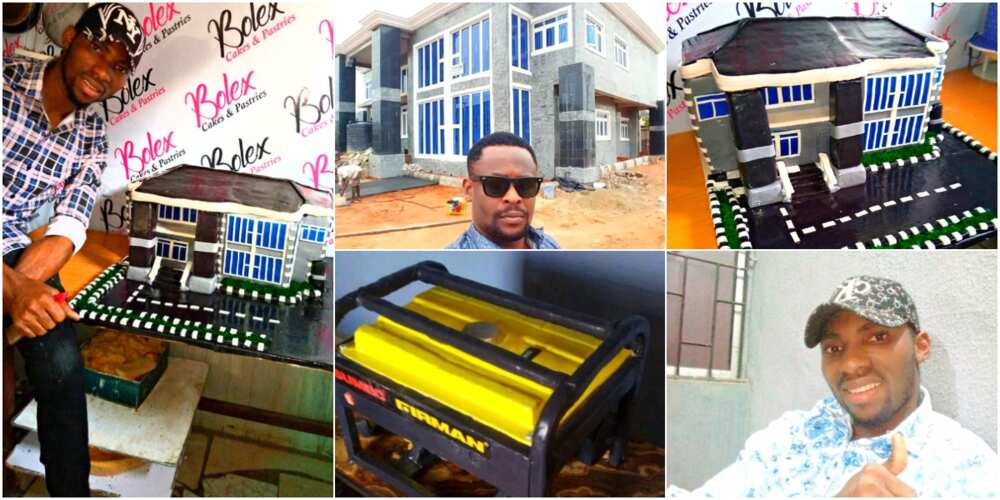 Prince Obua: Young Nigerian baker recreates actor's house using flour, bakes generator cake