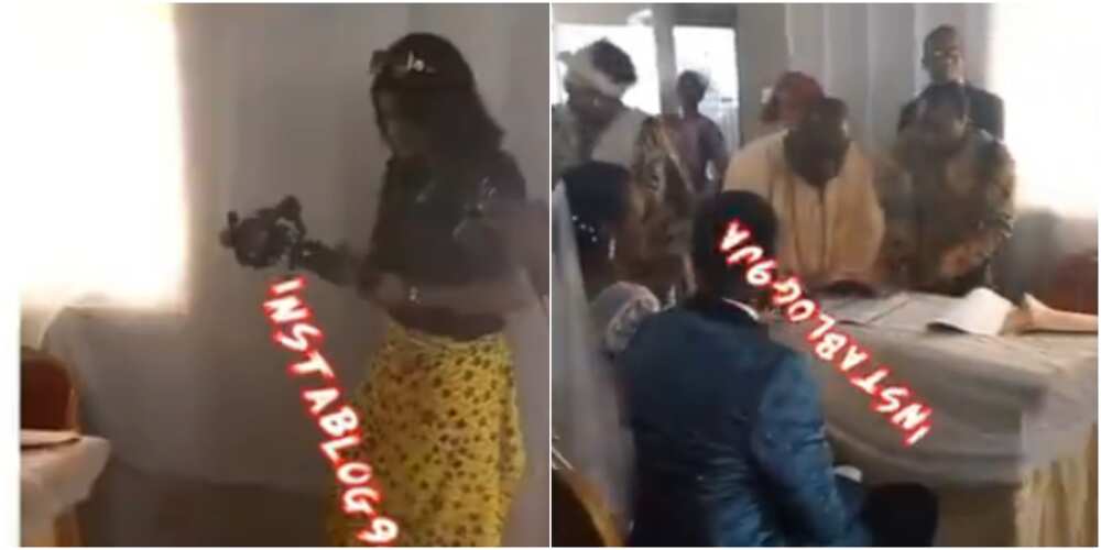 Reactions as Female Videographer Covering Wedding Ceremony in Church Ordered to Tie Wrapper on Her Trousers