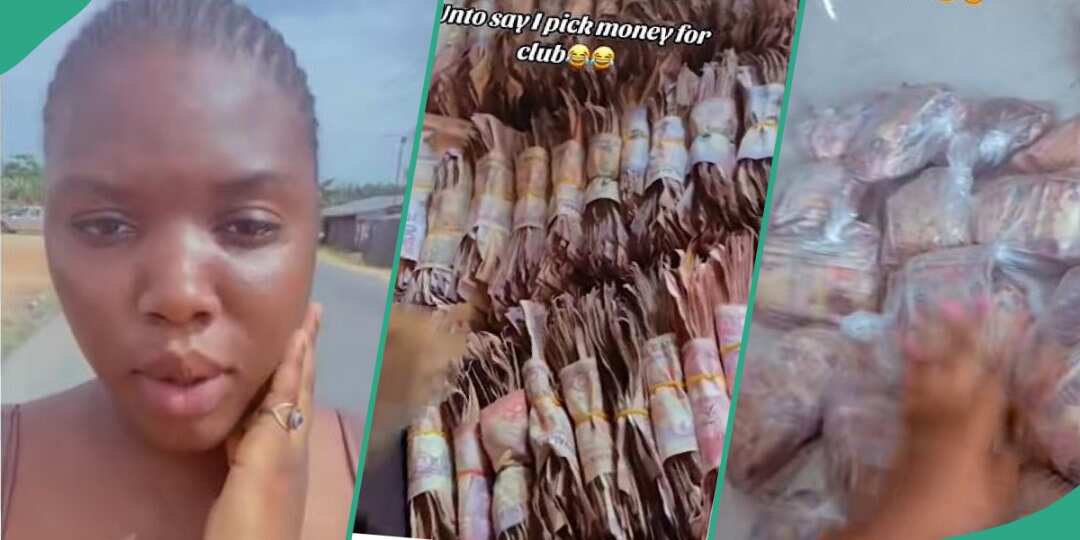 Watch video as Nigerian lady shows off wads of cash she picked at night club