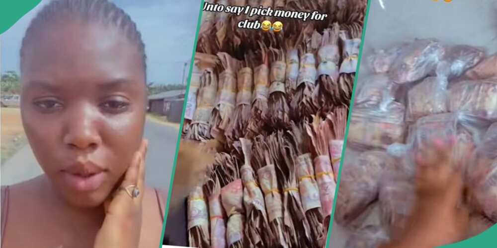 Lady shows disconnected  wads of N100 notes she picked astatine  club