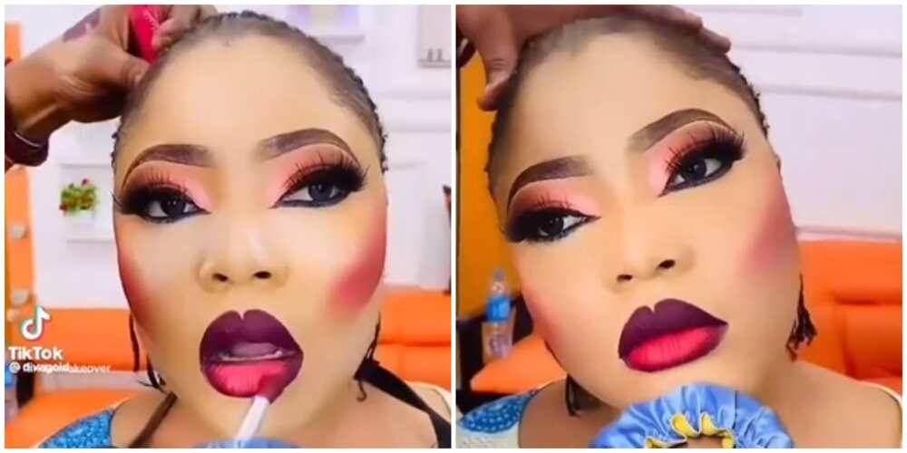Photos of a lady with full makeup on.