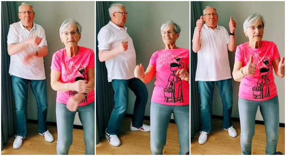 Strong, energetic 80 year old couple dancing.