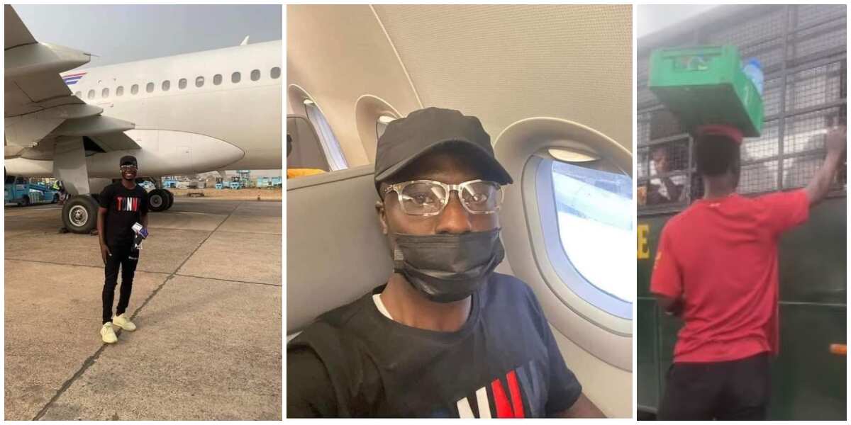 Cute video as viral Lagos bottled water hawker Jeremiah enters aeroplane for the first time in his life