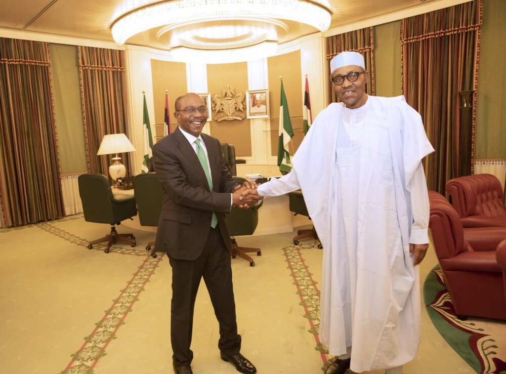 Gwamnan babban bankin Najeriya; Godwin Emefiele tare da shugaba Muhammadu Buhari
Hakkin mallakar hoto: Fadar shugaban kasa