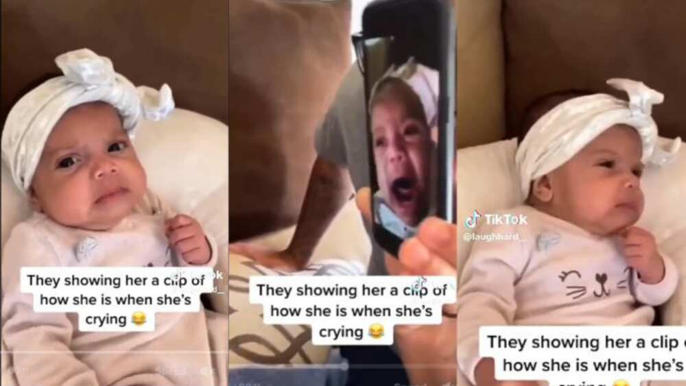 Funny mother shows daughter clips of crying