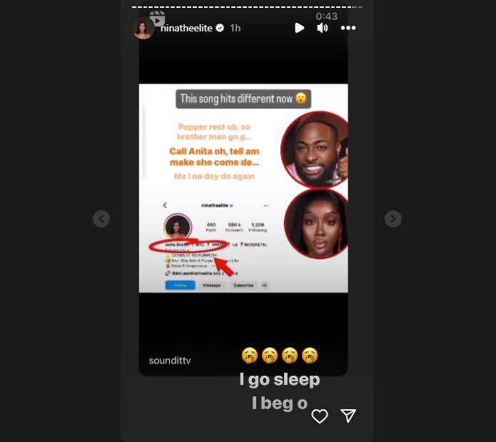 Anita Brown reacts to claims that Davido mentioned her in Assurance song.
