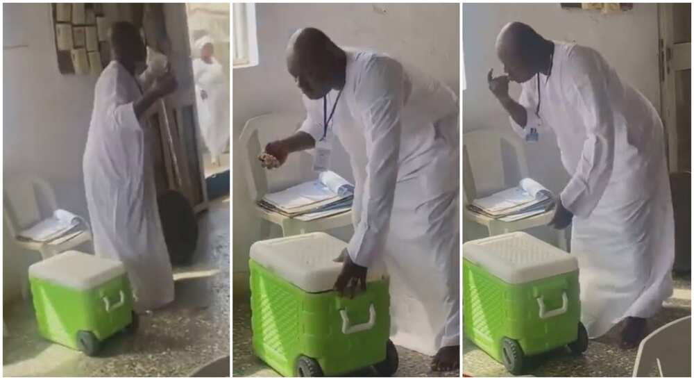 Nigerian man 'steals' cooked beans from church cooler. Nigerian man 'steals' cooked beans from church cooler.