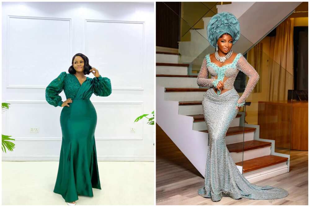 Two ladies showcasing different designs of mermaid gown style