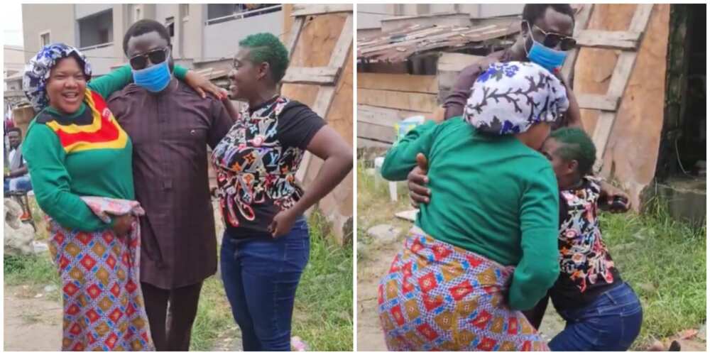 Toyin Abraham makes Mercy Johnson kneel to greet hubby after he surprised her on set