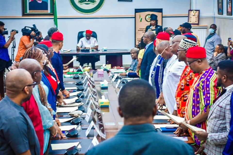 Executive Chamber of the Government House in Awka, Anambra state, 20 commissioners sworn-in by Governor Soludo, Awka