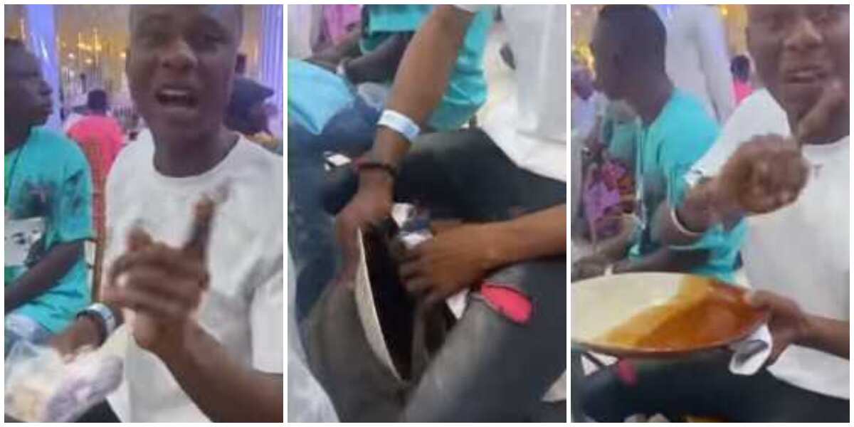 Reactions as man steals plate and spoon at event, refuses to spray cash because he hasn't been served food