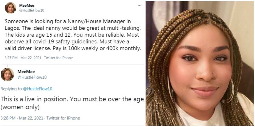 Lady Says Nanny is Needed with Driver's License for Pay of N100k Weekly, Many React with Their Qualifications