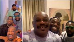 Dbanj and Timaya visit Don Jazzy and his father ahead of mum’s burial, sing along with them in touching video