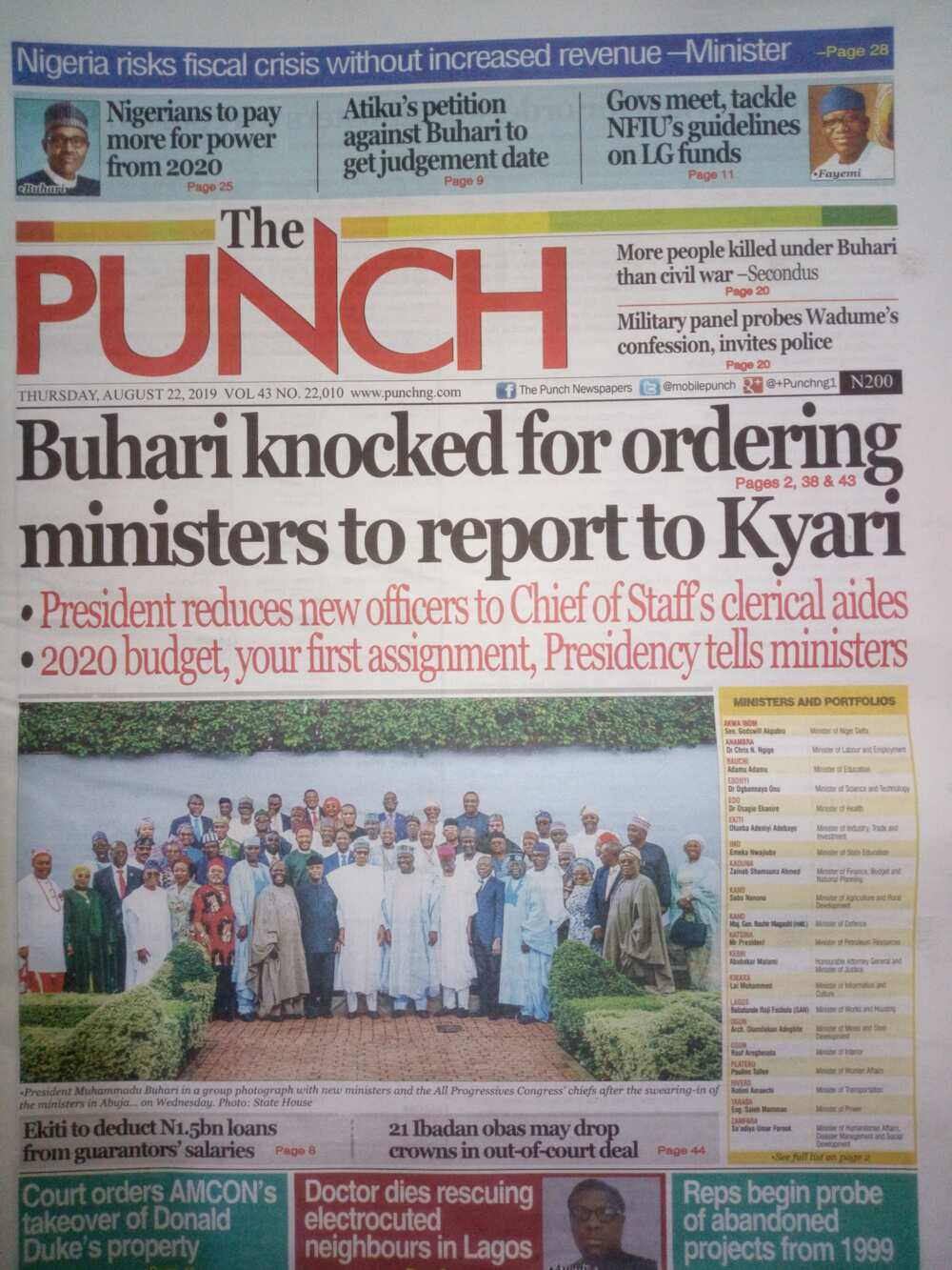 The Punch newspaper review of August 22