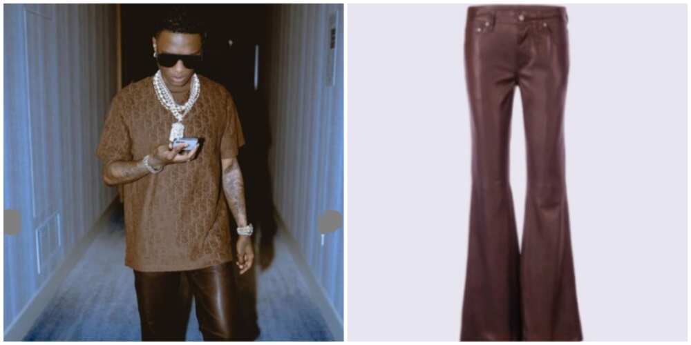 Photos of Wizkid and a pair of leather pants.