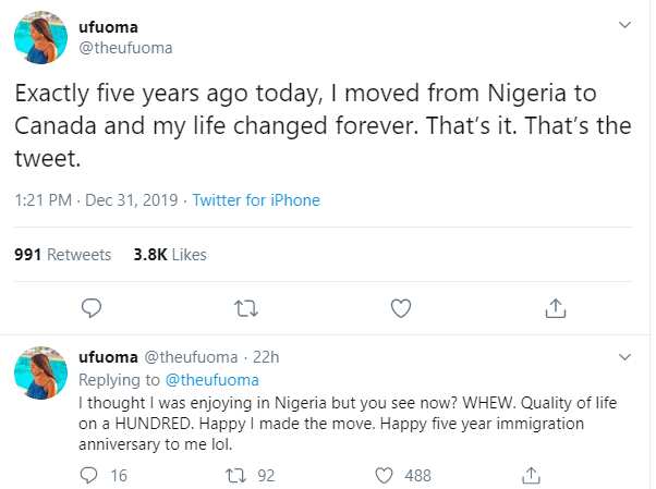Nigerian lady celebrates relocating to Canada