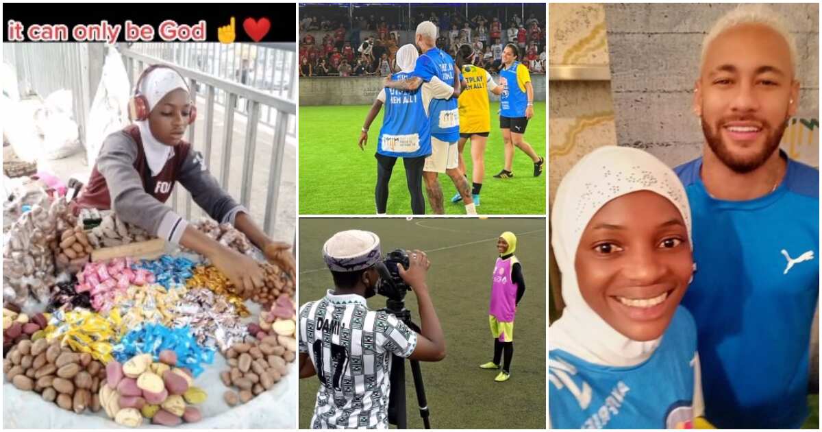 Grace found her: Female footballer, 18, who sells bitter kola, kola nuts on Lagos street meets PSG star Neymar in cute photos