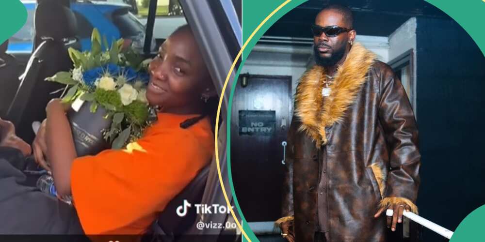 Video of Simi gushing after her hubby gifted her a bouquet has gone viral.