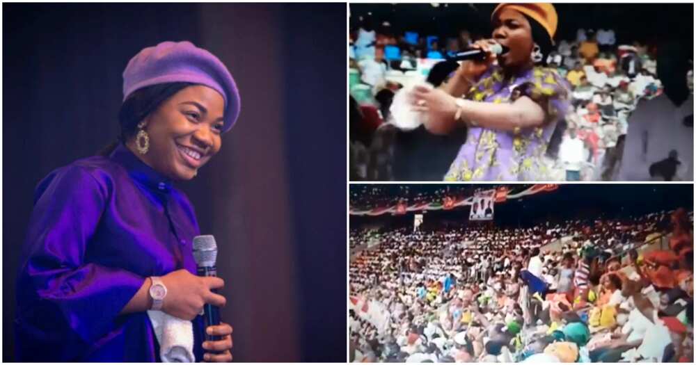 Video trends as Mercy Chinwo performs at PDP rally.