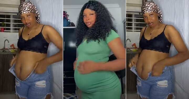 Lady with protruding belly cries out