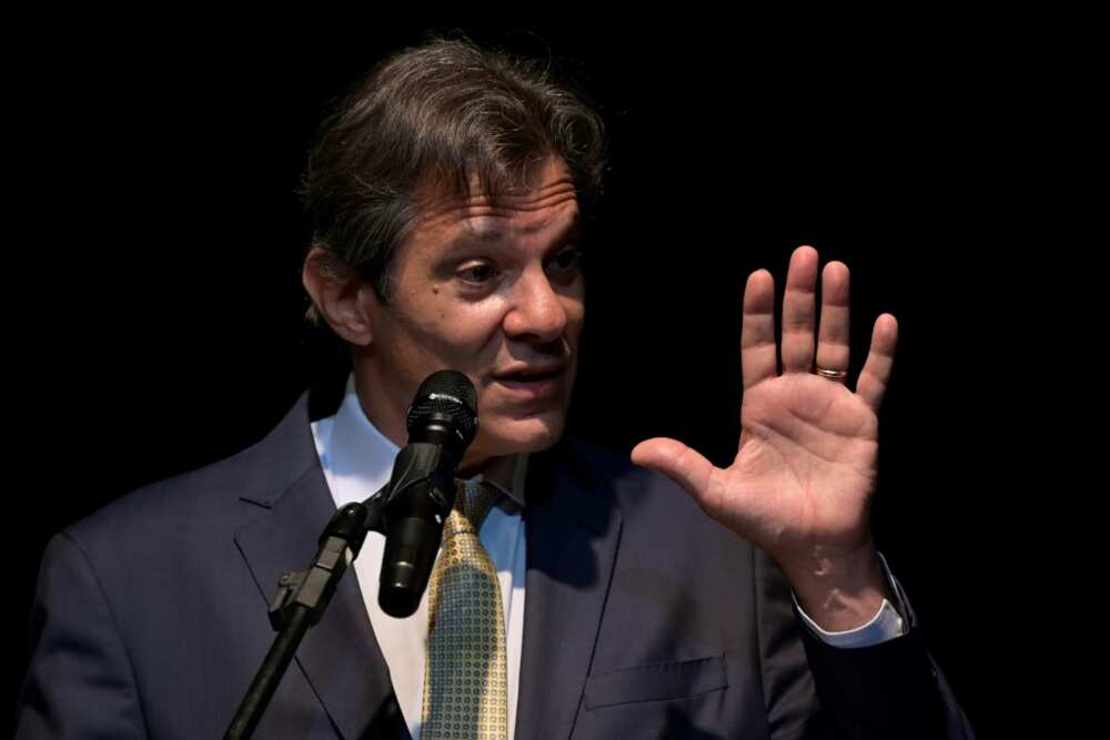 In this file photo taken on January 02, 2023, Brazilian Finance Minister Fernando Haddad delivers a speech during his swearing-in ceremony in Brasilia