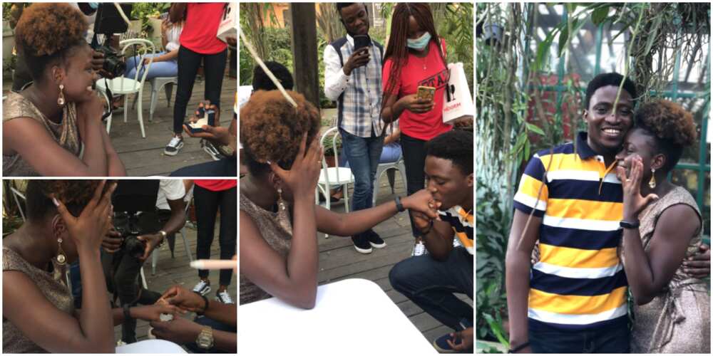 Heartwarming moment Nigerian lady who runs free school for out-of-school children got engaged to her boyfriend