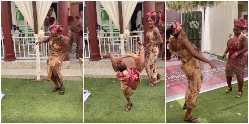 Is she well at all? Lady scatters event with weird dance moves, she almost falls in the viral video Is she well at all? Lady scatters event with weird dance moves, she almost falls in the viral video