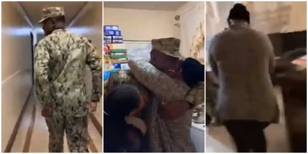 Sweet moment Nigerian mum shed tears after her son in the US Navy made a surprise Christmas return home melts earts